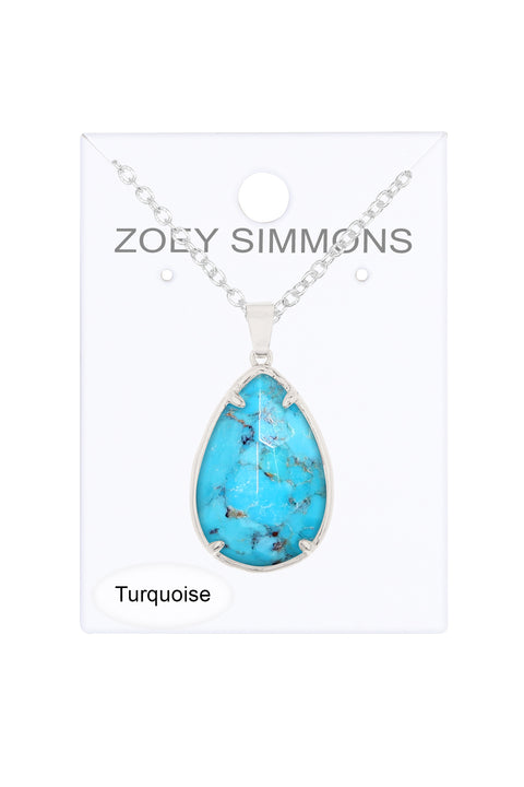 Turquoise Pear Cut Pendant Necklace - SF