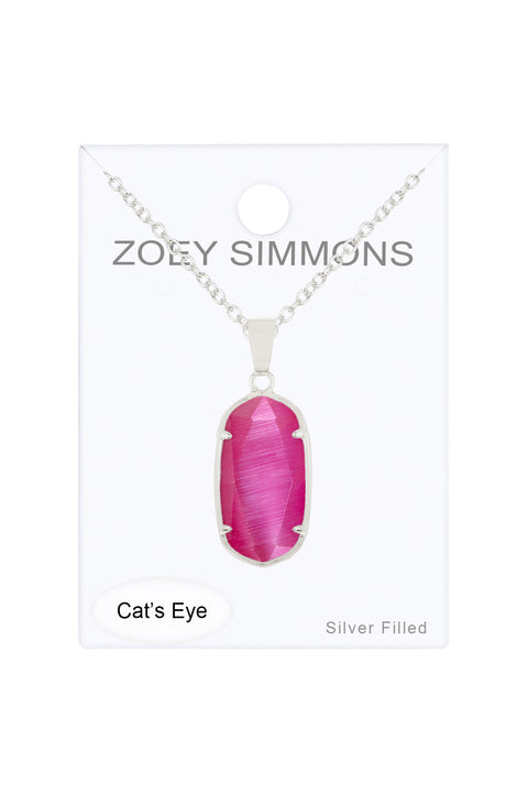 Pink Cat's Eye Pendant Necklace - SF