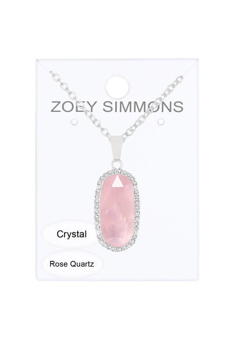 Rose Quartz Halo Pendant Necklace - SF