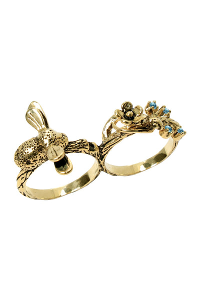 Bee Ang Flower Two Finger Ring - AG