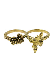 Bird And Flower Two Finger Ring - AG