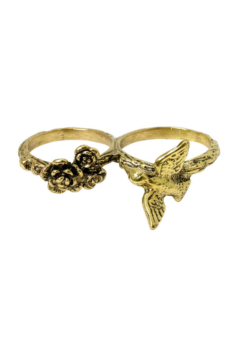 Bird And Flower Two Finger Ring - AG