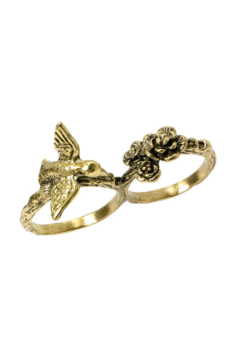 Bird And Flower Two Finger Ring - AG