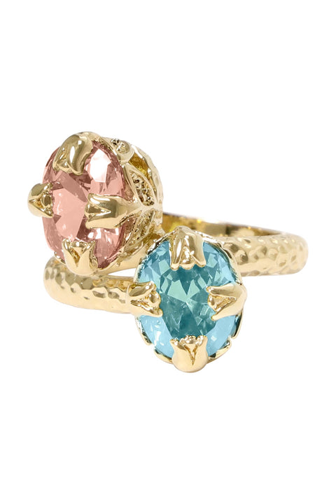 Blue Crystal & Tulip Bloom Ring - GP