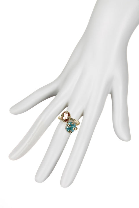 Blue Crystal & Tulip Bloom Ring - GP