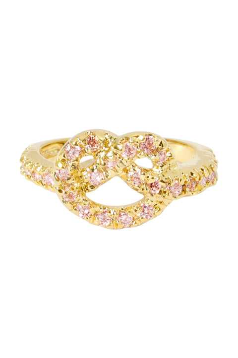 Micro Pave Pink CZ Love Knot Ring - GF