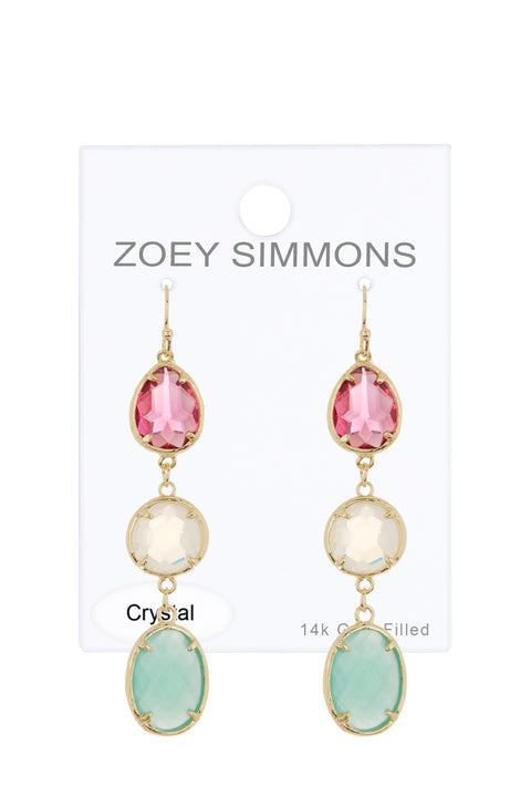 Amazonite Crystal & Raspberry Crystal Drop Earrings - GF