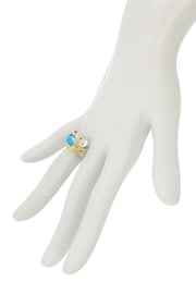 Blue Cat's Eye & CZ Stack Ring Set - GF