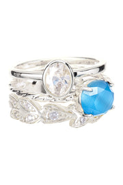 Blue Cat's Eye & CZ Stack Ring Set - SF