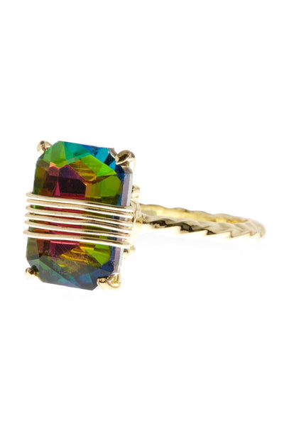 Aurora Borealis Crystal Rectangle Ring - GF