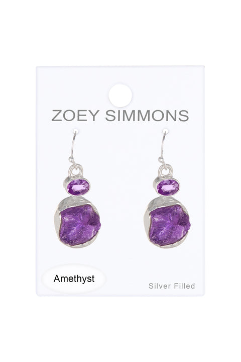 Sterling Silver & Amethyst With CZ Drop Earrings - SS