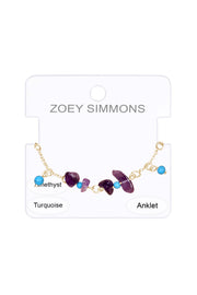 Amethyst & Turquoise Beaded Anklet - GF