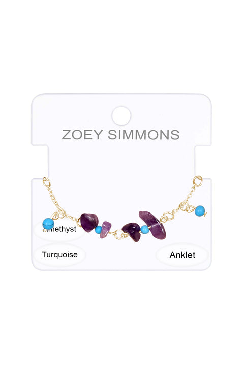 Amethyst & Turquoise Beaded Anklet - GF