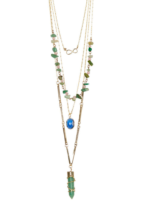 Green Aventurine & London Blue Crystal Long Necklace - GF