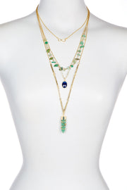 Green Aventurine & London Blue Crystal Long Necklace - GF