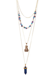 Lapis & Guan Yin Triple Strand Blessing Necklace - GF