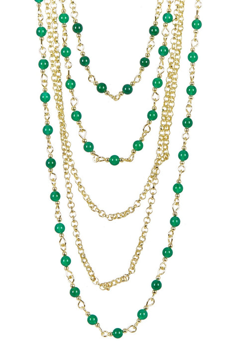 Green Agate Multi Strand Layer Necklace - GF