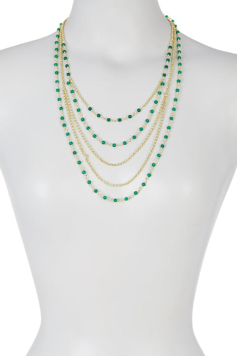 Green Agate Multi Strand Layer Necklace - GF