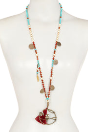 Turquoise & Cinnabar Long Owl Pendant Necklace - AG