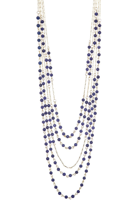 Lapis Multi Strand Long Drape Necklace - GF