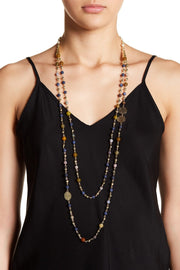 Mixed Stone & Freshwater Pearl Two Strand Necklace - GF