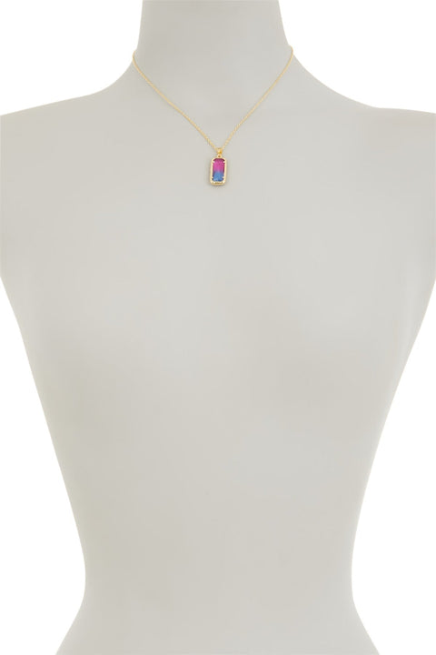 Dyed Crystal Rectangle Pendant Necklace - GF