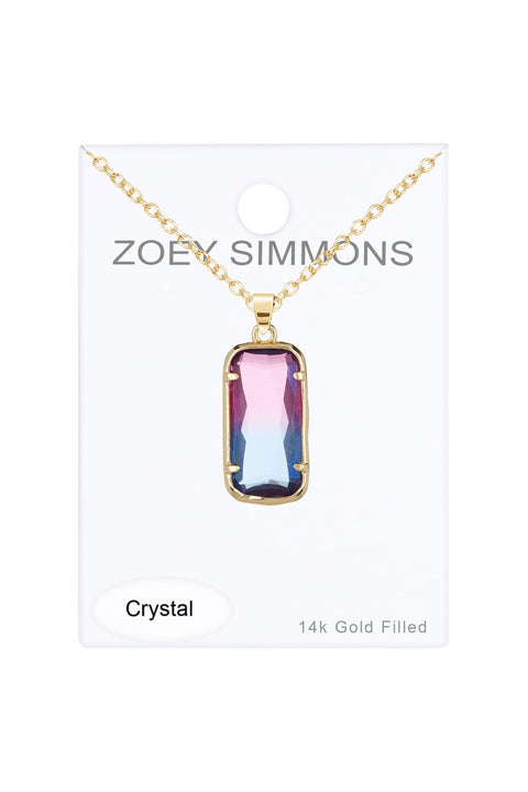 Dyed Crystal Rectangle Pendant Necklace - GF