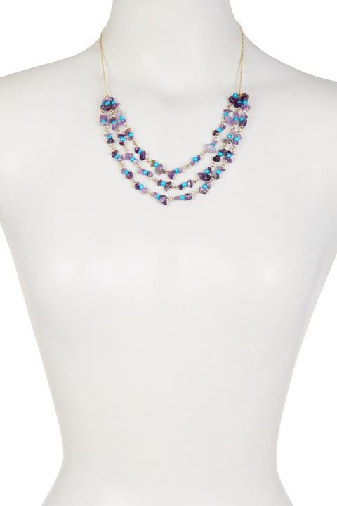 Amethyst & Turquoise Triple Strand Layering Necklace - GF