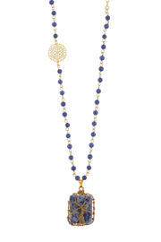 Lapis & Daisy Discs Pendant Necklace - GF