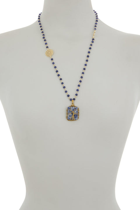 Lapis & Daisy Discs Pendant Necklace - GF