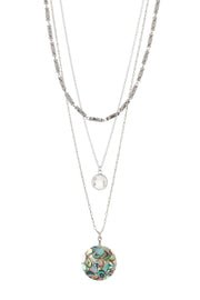 Abalone Shell & Moonstone Crystal 3 Strand Necklace - SF