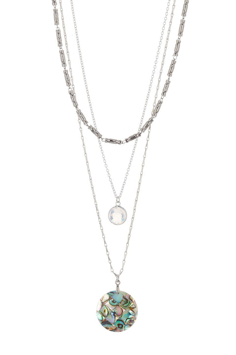 Abalone Shell & Moonstone Crystal 3 Strand Necklace - SF