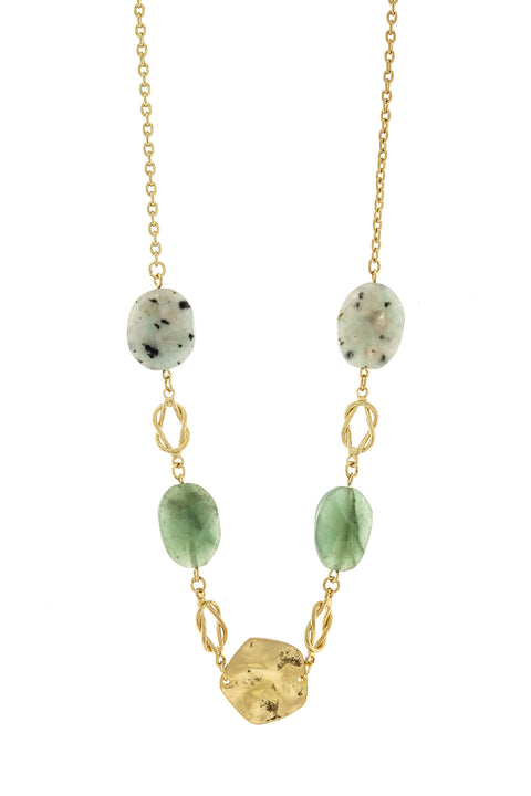 Green Aventurine & Kiwi Jasper Station Necklace - GF