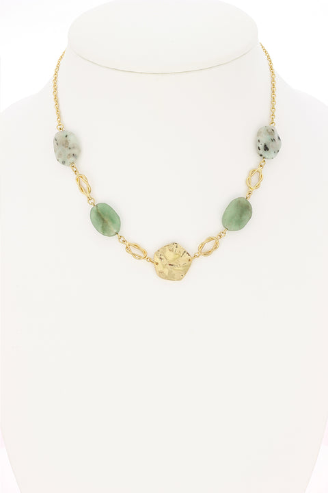 Green Aventurine & Kiwi Jasper Station Necklace - GF