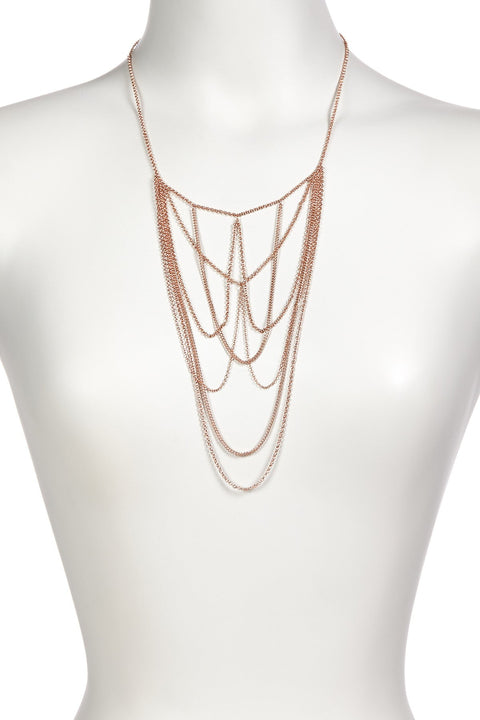 Multi Strand Drape Necklace In Rose Gold - RG