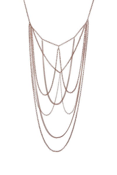 Multi Strand Drape Necklace In Rose Gold - RG