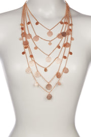 Daisy Discs Multi Strand Drop Necklace In Rose Gold - RG