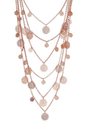 Daisy Discs Multi Strand Drop Necklace In Rose Gold - RG