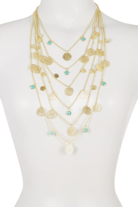 Amazonite Crystal & Daisy Discs Muti Strand Necklace - GF