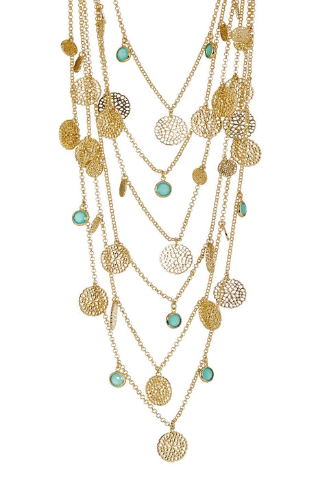 Amazonite Crystal & Daisy Discs Muti Strand Necklace - GF