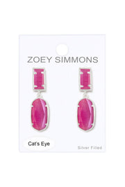 Pink Cat's Eye Hanging Post Earrings - SF