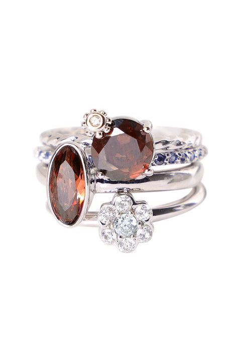 CZ & Flower Stack Ring Set - SF