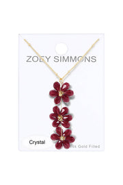 Red Austrian Crystal Flower Bloom Pendant Necklace - GF