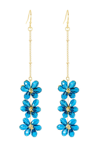 Blue Austrian Crystal Flower Bloom Drop Earrings - GF