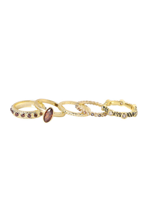 CZ & Faux Pearl Stack Ring Set - GF