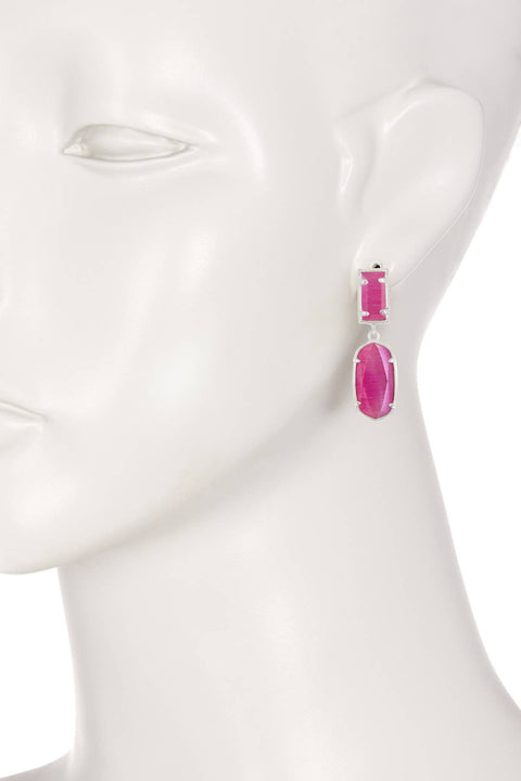 Pink Cat's Eye Hanging Post Earrings - SF