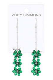 Emerald Austrian Crystal Flower Bloom Drop Earrings - SF