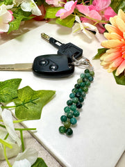 Moss Agate 6mm Mala Beads Braided Keychain - SF/GF