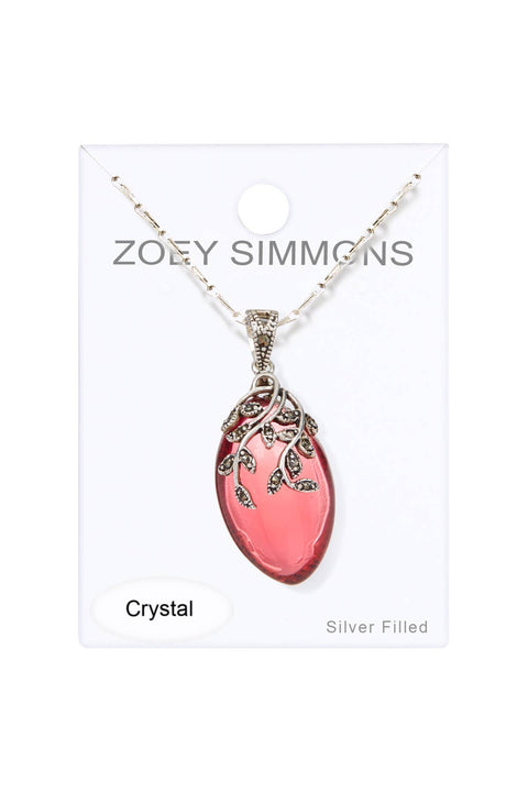 Red Agate & Marcasite Vines Pendant Necklace - SF