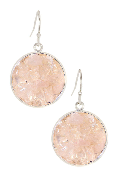 Rose Quartz Round Shaped Drop Earrings - SF